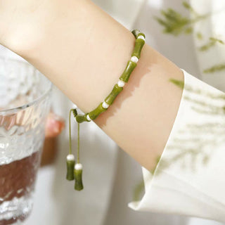 Buddha Gift Natural Peridot Bamboo Pattern Love Peace Bracelet