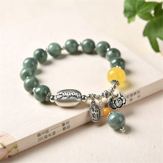Buddha Gift 925 Sterling Silver Cyan Jade Amber Success Bracelet