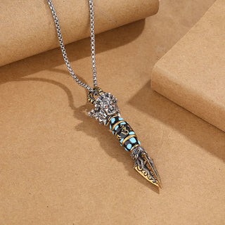 Buddha Gift Tibet Om Mani Padme Hum Dzi Bead Dorje Vajra Pattern Wealth Rotatable Necklace Pendant