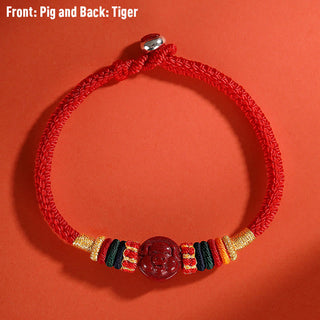 Buddha Gift Year of the Dragon 925 Sterling Silver Chinese Zodiac Cinnabar Auspicious Matches Blessing Bracelet