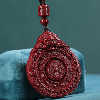 Buddha Gift Chinese Zodiac Natural Cinnabar Bagua Amulet Keep Away Evil Spirits Necklace Pendant