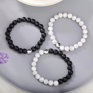 Buddha Gift 3pcs Natural White Turquoise Frosted Stone Bead Yin Yang Wealth Bracelet
