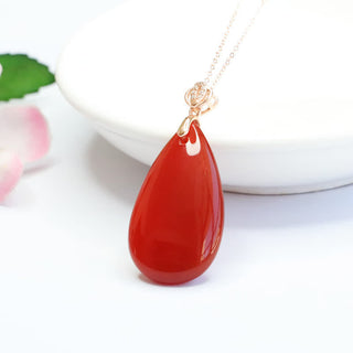 Buddha Gift 925 Sterling Silver Waterdrop Red Agate Confidence Necklace Pendant