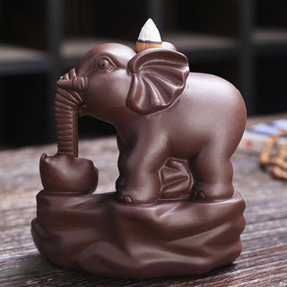 Buddha Gift Tibetan Elephant Purple Clay Backflow Smoke Fountain Protection Incense Burner Decoration