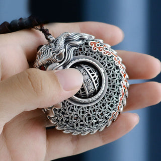 Buddha Gift 999 Sterling Silver Year of the Dragon Rotatable Ball Five Elements Copper Coin Strength Hanging Decoration