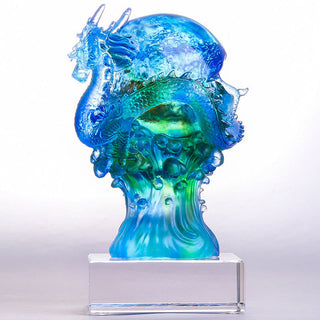 Buddha Gift Handmade Azure Dragon Liuli Crystal Art Piece Success Protection Home Office Decoration
