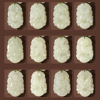 Buddha Gift 925 Sterling Silver Chinese Zodiac Hetian Jade Happiness Luck String Bracelet