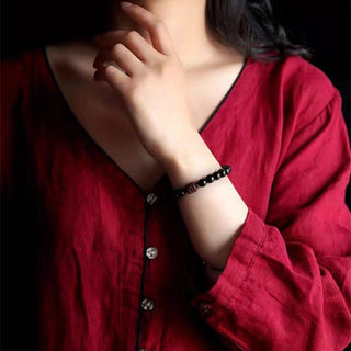 Buddha Gift Natural Gold Sheen Obsidian Rainbow Obsidian Om Mani Padme Hum Fu Character Healing Bracelet