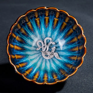 Buddha Gift Lotus Goldfish Auspicious Dragon Phoenix Ceramic Teacup Inlaid Tea Cups 130ml