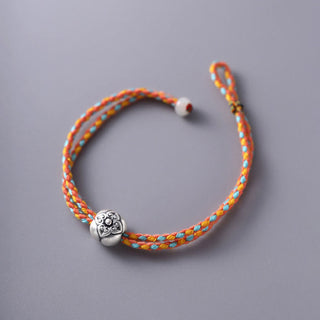 Buddha Gift 999 Sterling Silver Persimmon Luck Multicolored Braided Bracelet