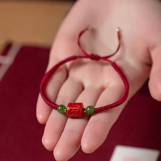 Buddha Gift Tibetan Cinnabar Om Mani Padme Hum Engraved Blessing Braided Rope Bracelet