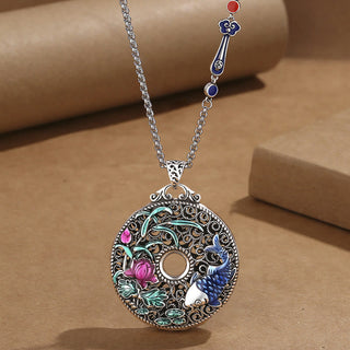 Buddha Gift Koi Fish Lotus Peace Buckle Fu Character Wealth Luck Necklace Pendant