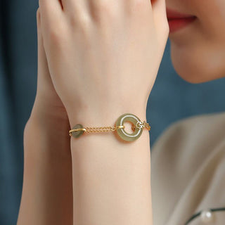 Buddha Gift Round Jade Peace Buckle Gourd Fu Character Auspicious Prosperity Chain Bracelet