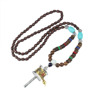 Buddha Gift Tibetan Om Mani Padme Hum Prayer Wheel Rotation Vajra Wood Necklace Pendant