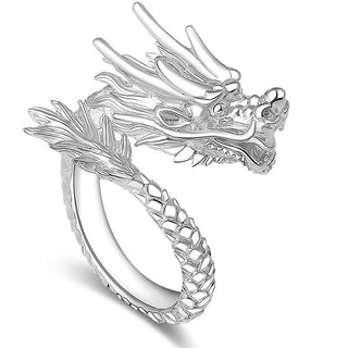 Buddha Gift 990 Sterling Silver Vintage Dragon Design Luck Protection Strength Adjustable Ring