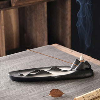 Buddha Gift Double Koi Fish Mountain Healing Ceramic Stick Incense Burner Decoration