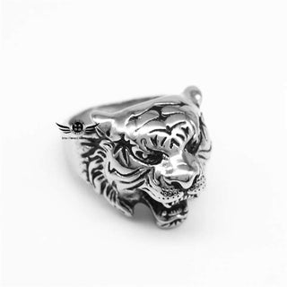 Buddha Gift Men's Animal Tiger Head Titanium Steel Balance Calm Punk Rock Biker Ring