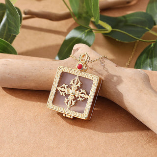 Buddha Gift 24K Gold Plated White Jade Double Dorje Protection Luck Necklace Pendant