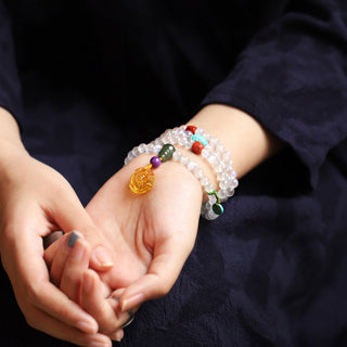 Buddha Gift 108 Mala Beads Moonstone Amber Lotus Turquoise Crystal Healing Bracelet