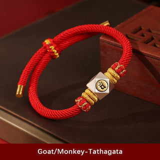Buddha Gift 999 Sterling Silver Chinese Zodiac Natal Buddha Red Rope Luck Strength Handcrafted Kids Bracelet