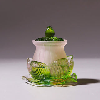 Buddha Gift Feng Shui Lotus Handmade Liuli Crystal Art Piece Home Office Offering Decoration