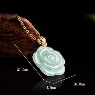 Buddha Gift 18K Gold 925 Sterling Silver Natural Jade Rose Luck Necklace Pendant