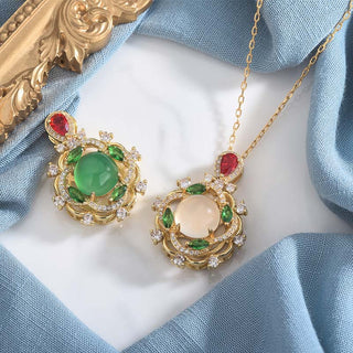 Buddha Gift Cyan Jade Red Crystal Luck Necklace