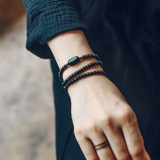 Buddha Gift Rainbow Obsidian Ebony Wood Copper Healing Triple Wrap Bracelet