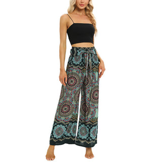 Buddha Gift Boho Mandala Print Lace-up Wide Leg Pants Women's Yoga Pants