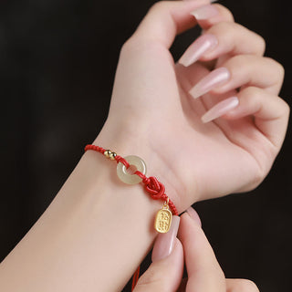 Buddha Gift Hetian Jade Peace Buckle Fu Character String Luck Bracelet