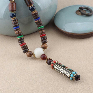 Buddha Gift Tibetan Om Mani Padme Hum Dzi Bead Wenge Wood Necklace Pendant