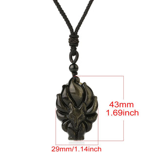Buddha Gift Natural Fluorite Gold Sheen Obsidian Fox Pendant Protection Necklace