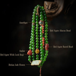 Buddha Gift 108 Mala Beads Cyan Jade Red Agate Laughing Buddha Luck Bracelet