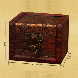 Buddha Gift Retro Small Square Wood Jewelry Box Lotus Grass Flower Grape Copper Coin Daffodil Jewelry Storage Box