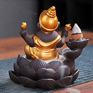 Buddha Gift Ganesh Elephant Purple Clay Backflow Smoke Fountain Protection Incense Burner