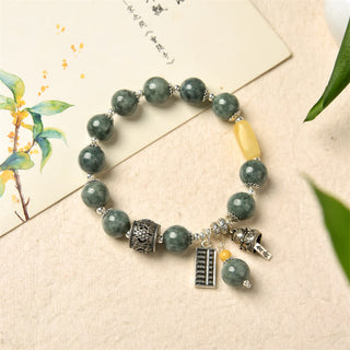 Buddha Gift 925 Sterling Silver Cyan Jade Amber Abacus Lucky Cat Success Bracelet