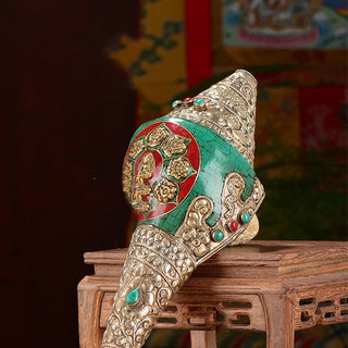 Buddha Gift Tibetan Handmade Engraved Shankha Double Dorje Buddha Conch Shell Wealth Positive Decoration