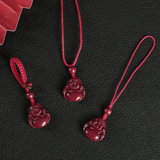 Buddha Gift Laughing Buddha Cinnabar Blessing Necklace Pendant Phone Hanging Decoration Key Chain