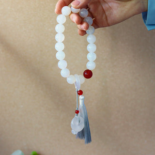 Buddha Gift White Agate Red Agate Luck Wrist Mala Tassels Pocket Mala Car Decoration