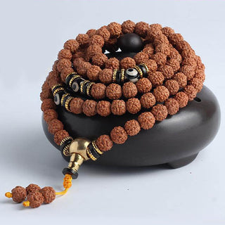 Buddha Gift 108 Mala Beads Rudraksha Bodhi Seed Dzi Bead Luck Wealth Bracelet