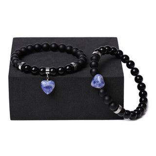Buddha Gift 2Pcs Black Onyx Crystal Stone Love Heart Protection Support Couple Bracelet