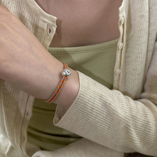 Buddha Gift 999 Sterling Silver Persimmon Luck Multicolored Braided Bracelet