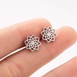 Buddha Gift Tibetan Lotus Pattern New Beginning Stud Earrings