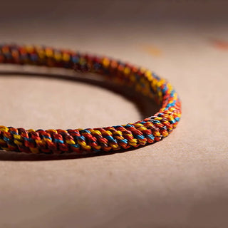 Buddha Gift Handmade Tibetan 925 Sterling Silver Chinese Zodiac Natal Buddha Zakiram Goddess of Wealth Protection Multicolored Rope Braided Bracelet