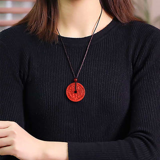 Buddha Gift Natural Cinnabar Mountain Ghosts Spend Money Bagua Design Blessing Necklace Pendant