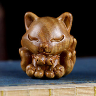 Buddha Gift Mini Nine Tailed Fox Ivory Fruit Sandalwood Green Sandalwood Blessing Decoration