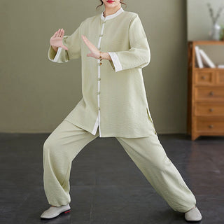 Buddha Gift 2Pcs Vintage Long Sleeve Shirt Top Pants Meditation Zen Tai Chi Cotton Linen Clothing Women's Set