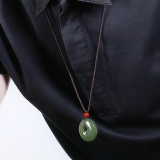 Buddha Gift Natural Round Jade Peace Buckle Prosperity Necklace String Pendant