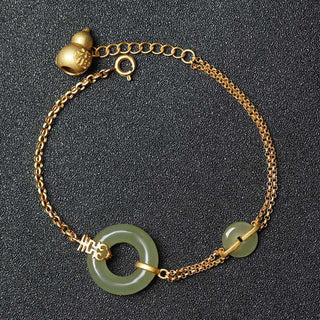 Buddha Gift Round Jade Peace Buckle Gourd Fu Character Auspicious Prosperity Chain Bracelet