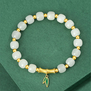 Buddha Gift 925 Sterling Silver Hetian White Jade Bamboo Luck Bracelet